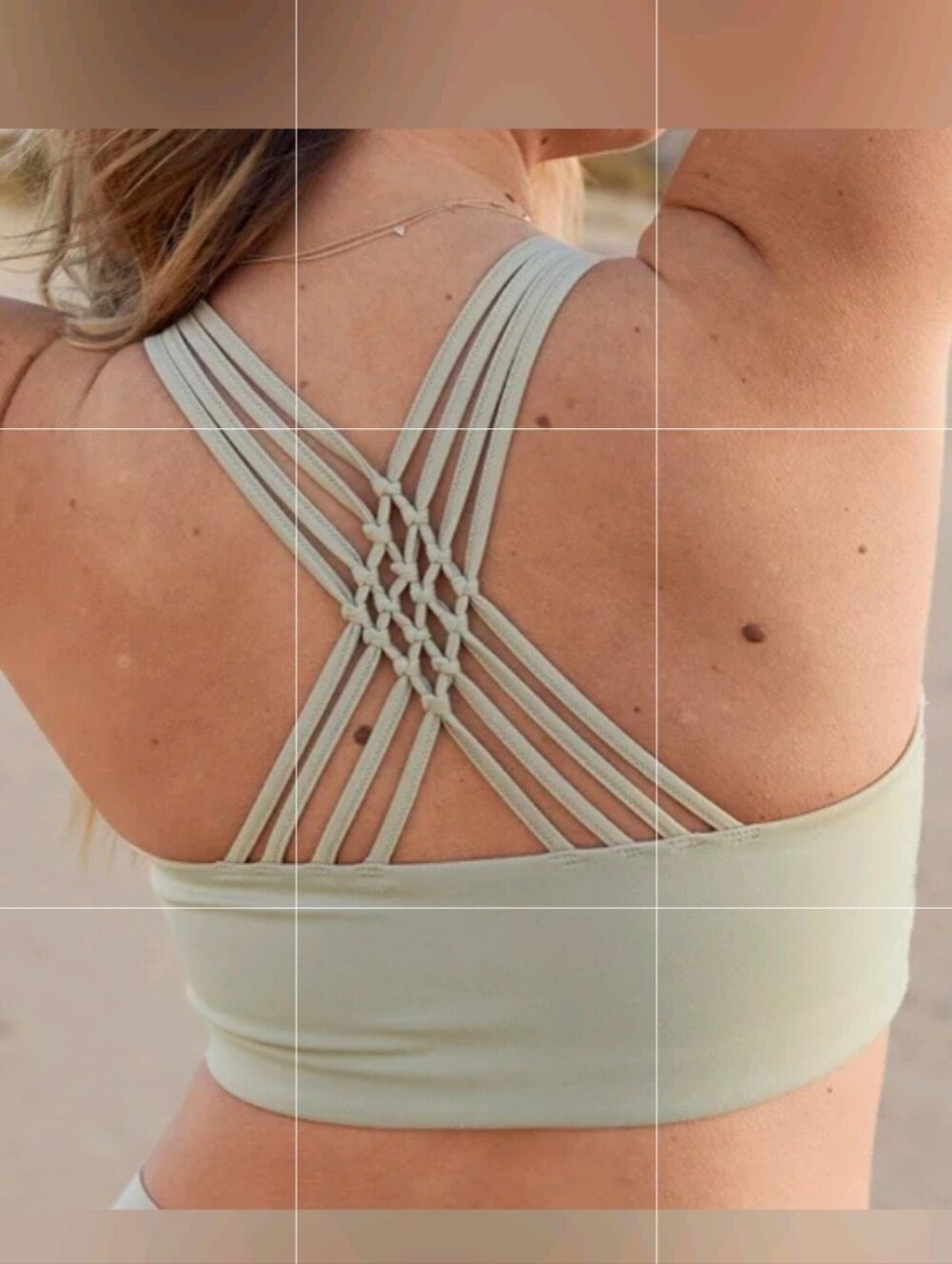 NWT Aerie Offline Real Me Macrame Sage Green Strapy Back Sports Bra Sz M